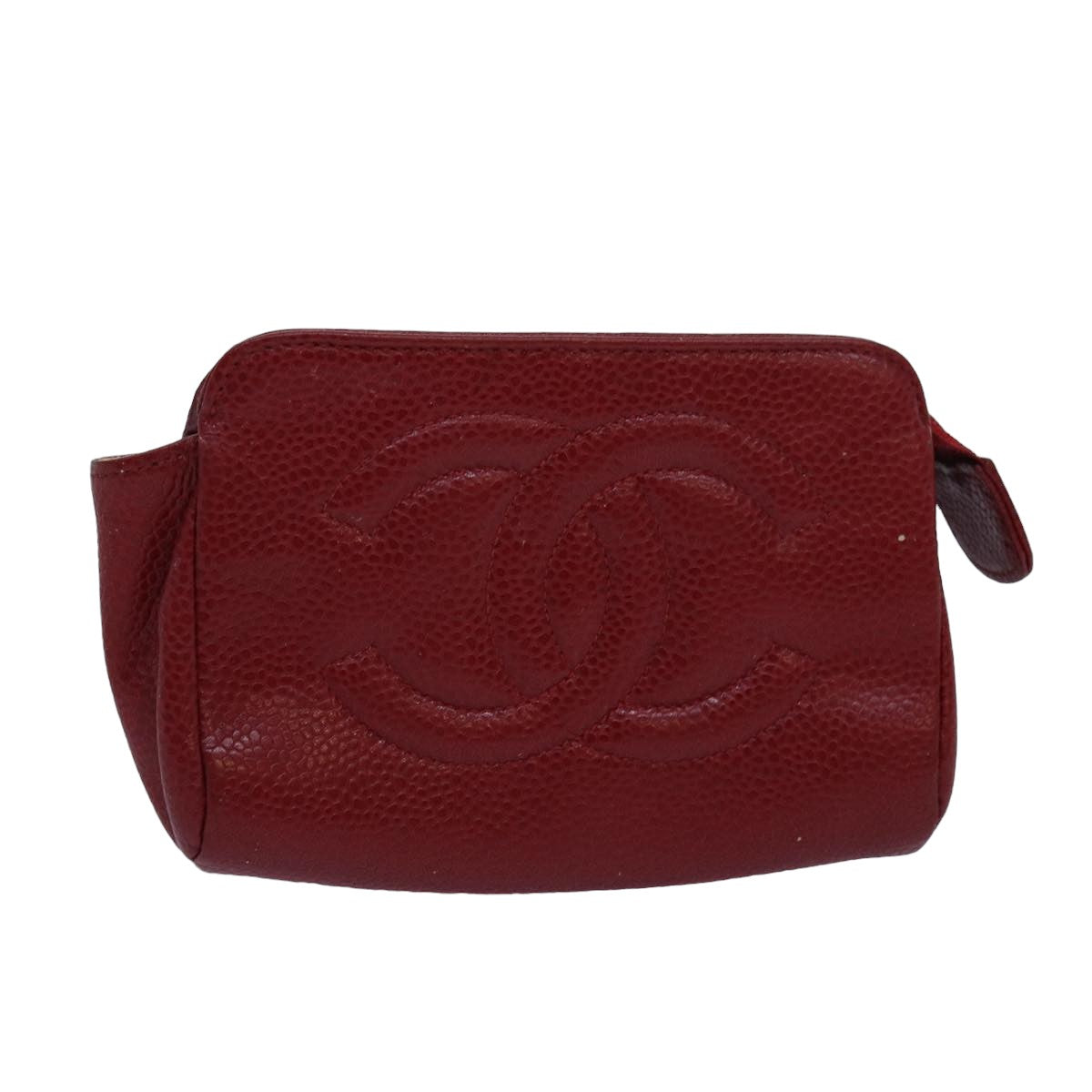 CHANEL COCO Mark Pouch Caviar Skin Red CC bs15766