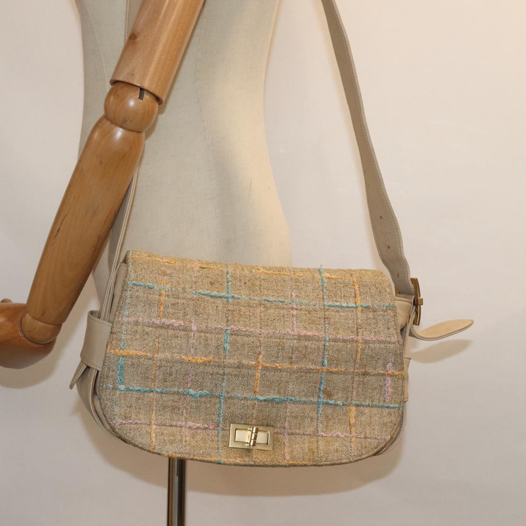 CHANEL Choco Bar Turn Lock Shoulder Bag Wool Multicolor CC bs15780