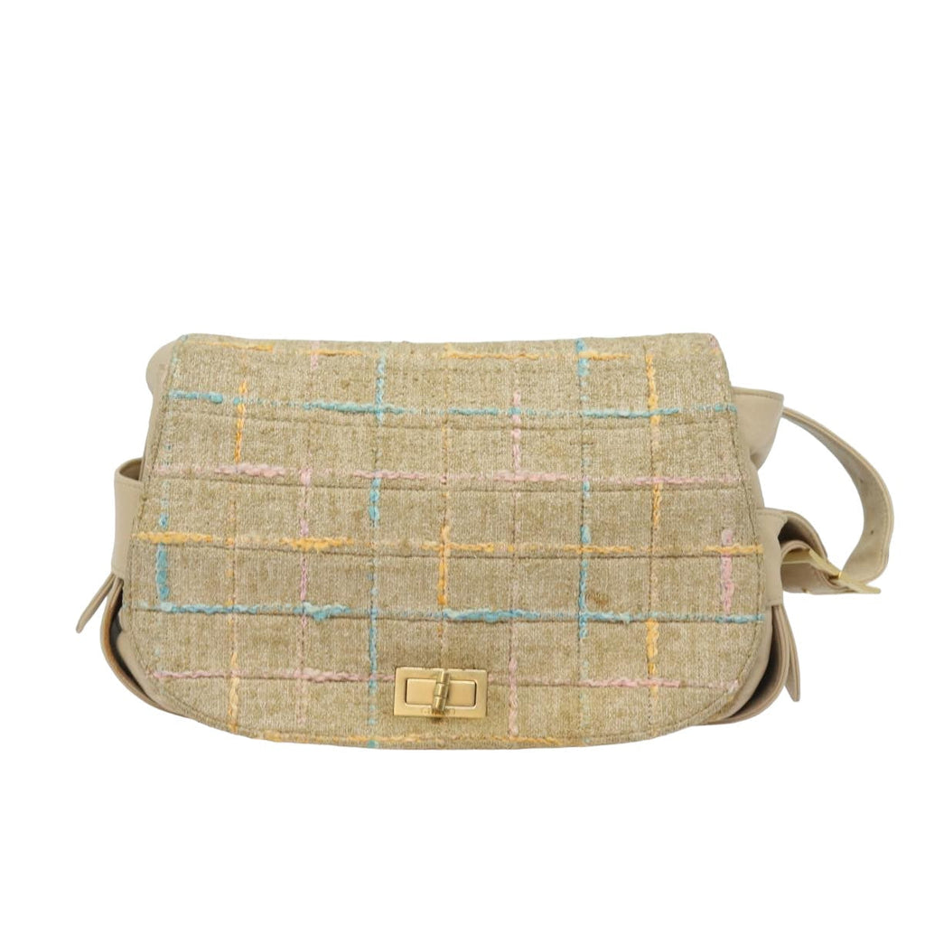 CHANEL Choco Bar Turn Lock Shoulder Bag Wool Multicolor CC bs15780
