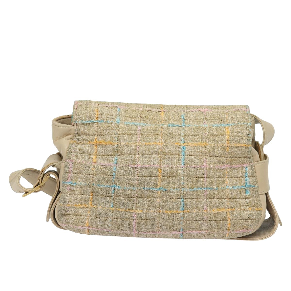 CHANEL Choco Bar Turn Lock Shoulder Bag Wool Multicolor CC bs15780
