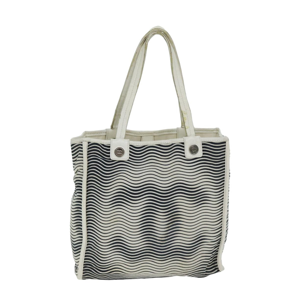CHANEL Tote Bag Canvas White CC bs15848