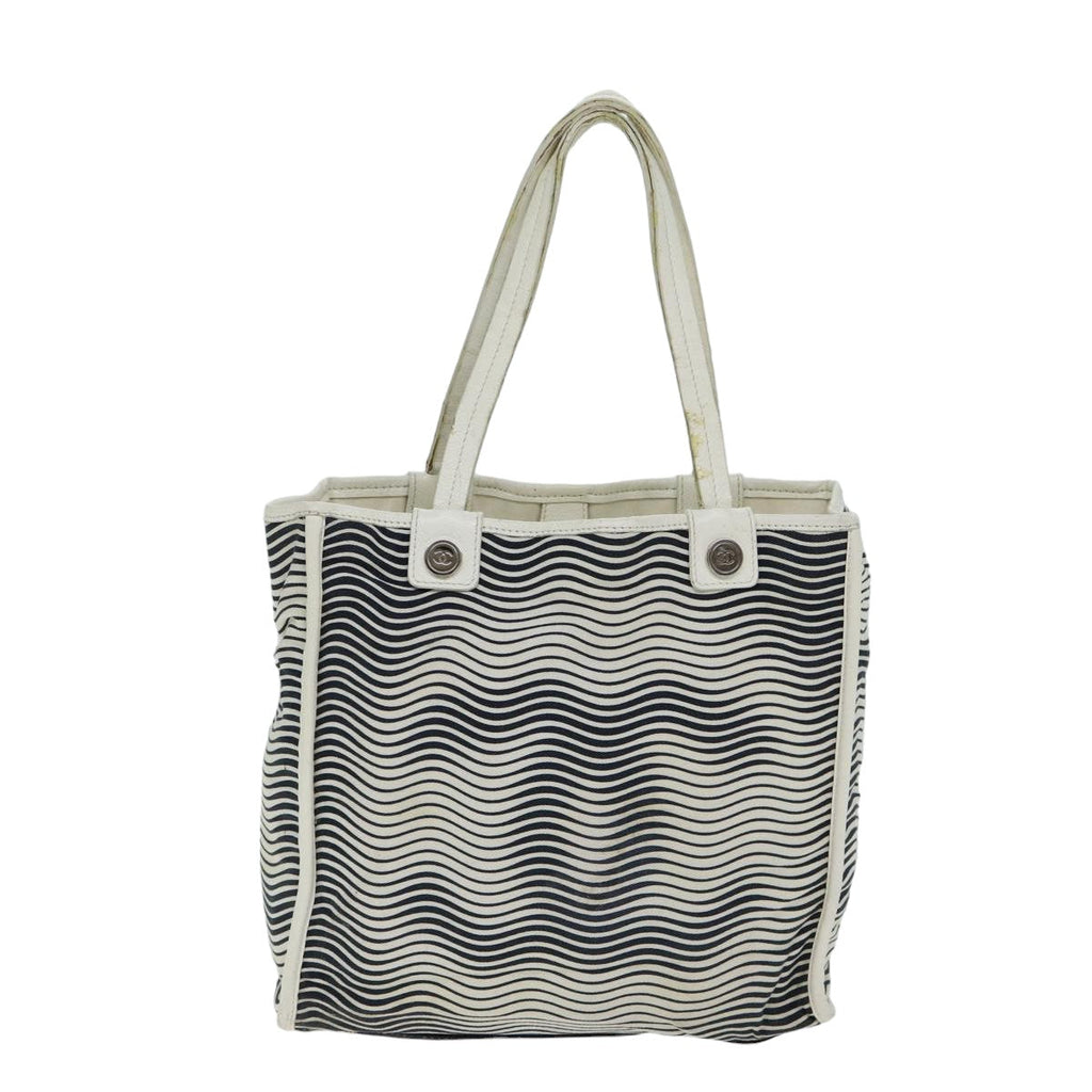 CHANEL Tote Bag Canvas White CC bs15848