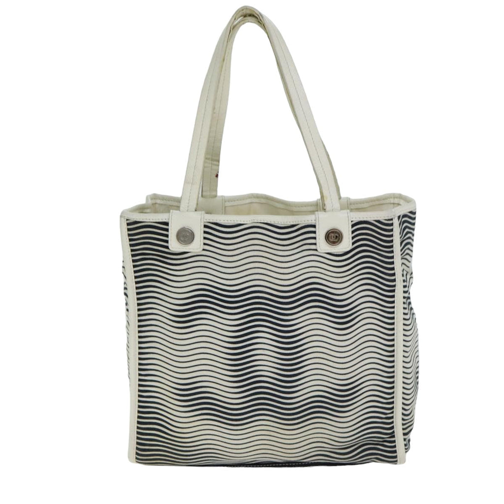 CHANEL Tote Bag Canvas White CC bs15848