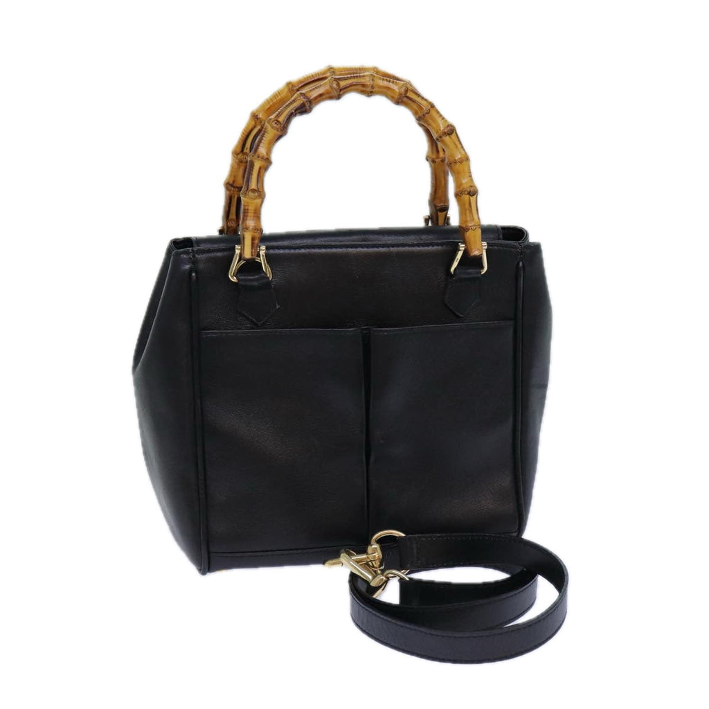 GUCCI Bamboo Hand Bag Leather 2way Black bs15878