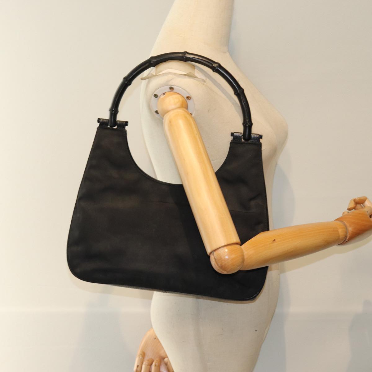 GUCCI Bamboo Hand Bag Nylon Black 001 3739 bs15883