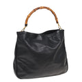 GUCCI Bamboo Hand Bag Leather Black 001 1577 bs15885