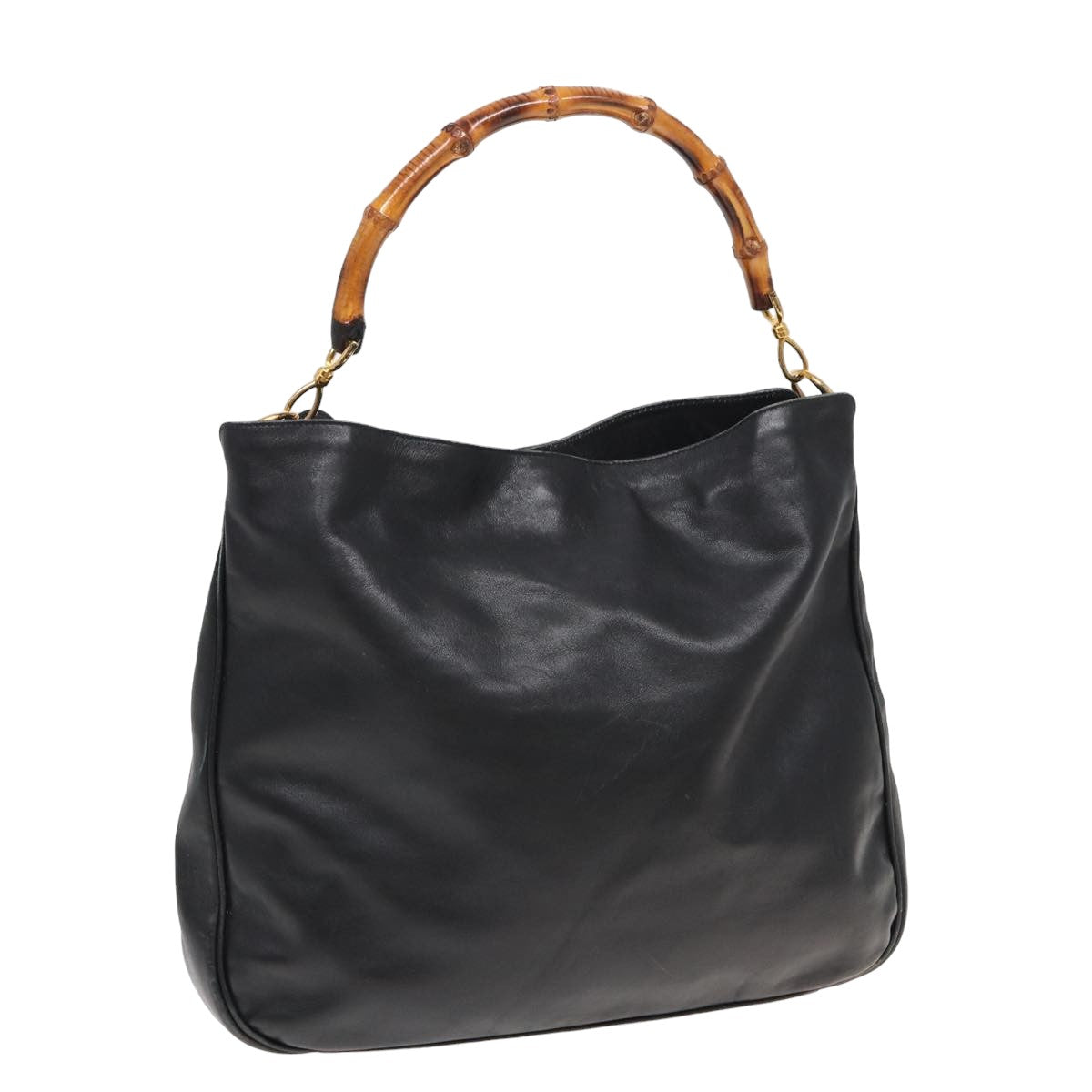 GUCCI Bamboo Hand Bag Leather Black 001 1577 bs15885