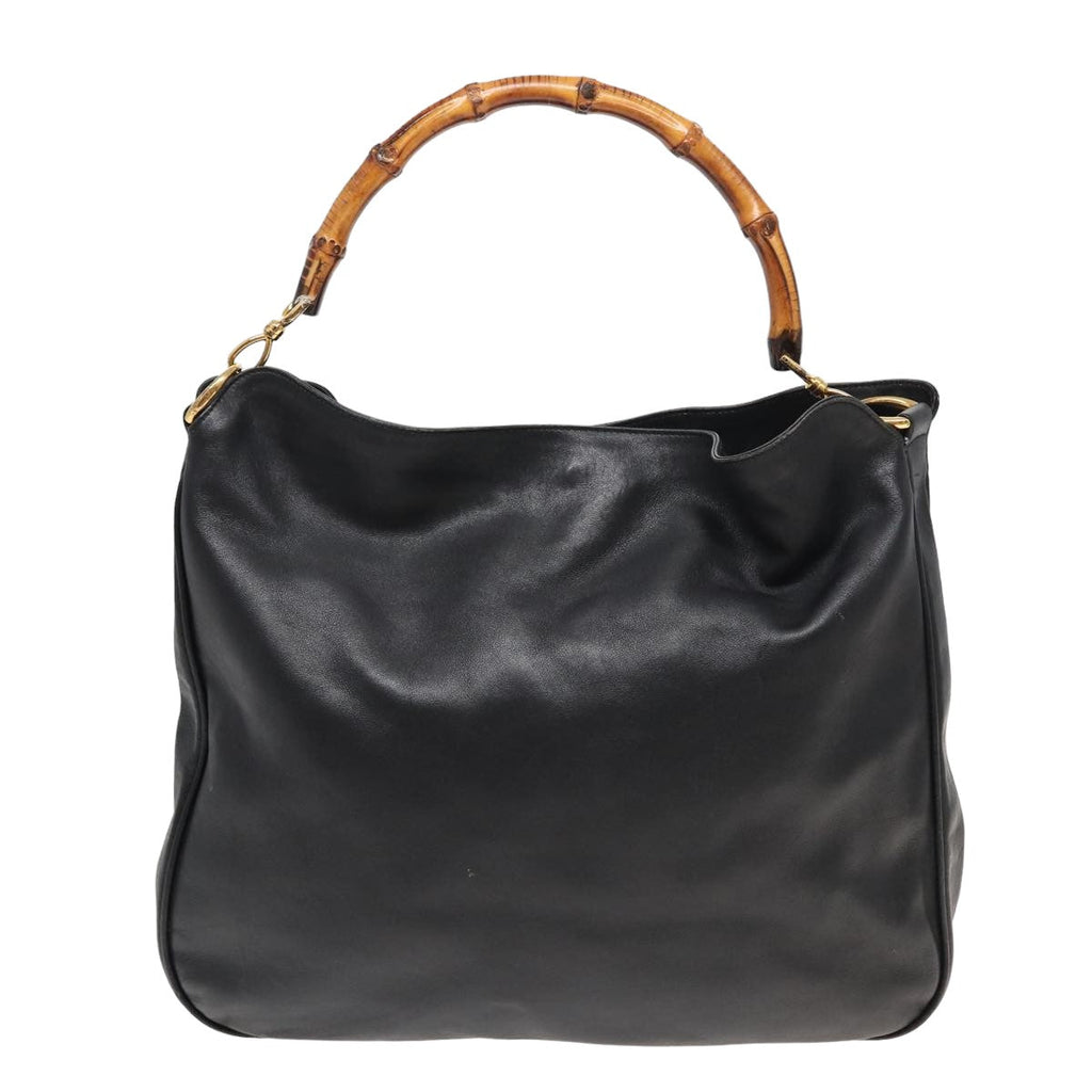 GUCCI Bamboo Hand Bag Leather Black 001 1577 bs15885