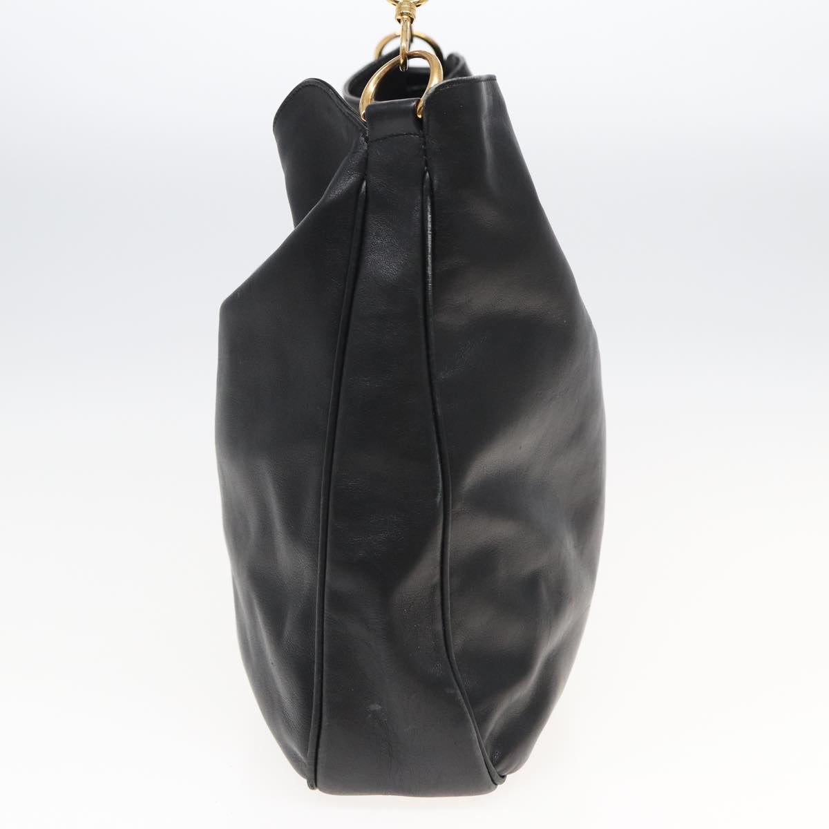 GUCCI Bamboo Hand Bag Leather Black 001 1577 bs15885