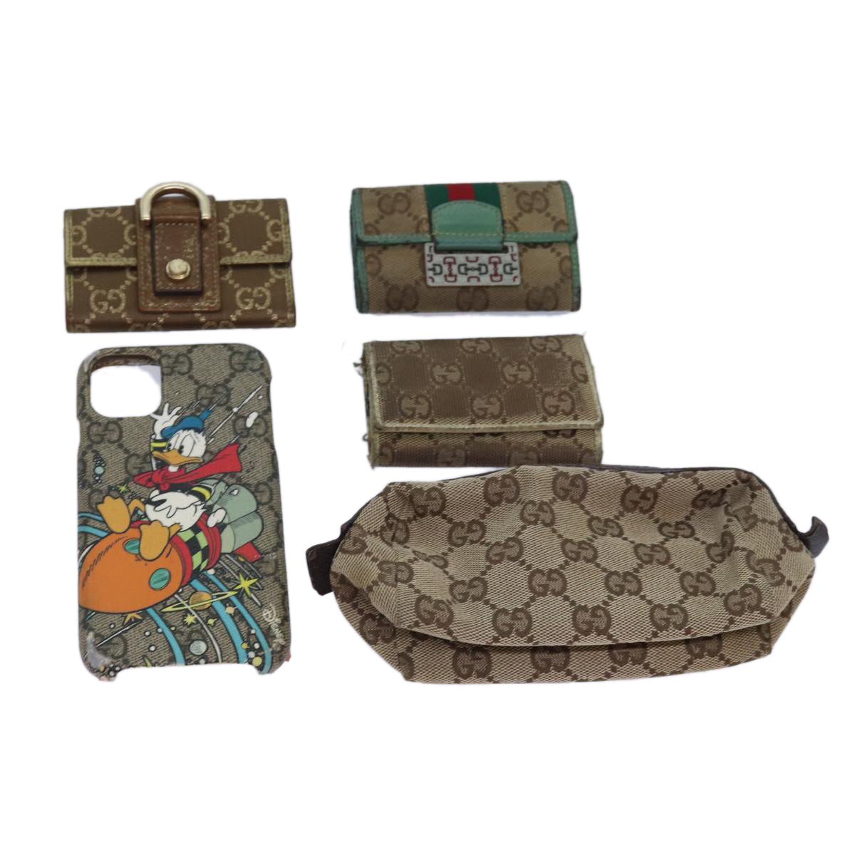 GUCCI GG Canvas Web Sherry Line Key Case PVC Leather 5Set Beige Red bs15953