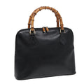 GUCCI Bamboo Hand Bag Leather Black bs16038