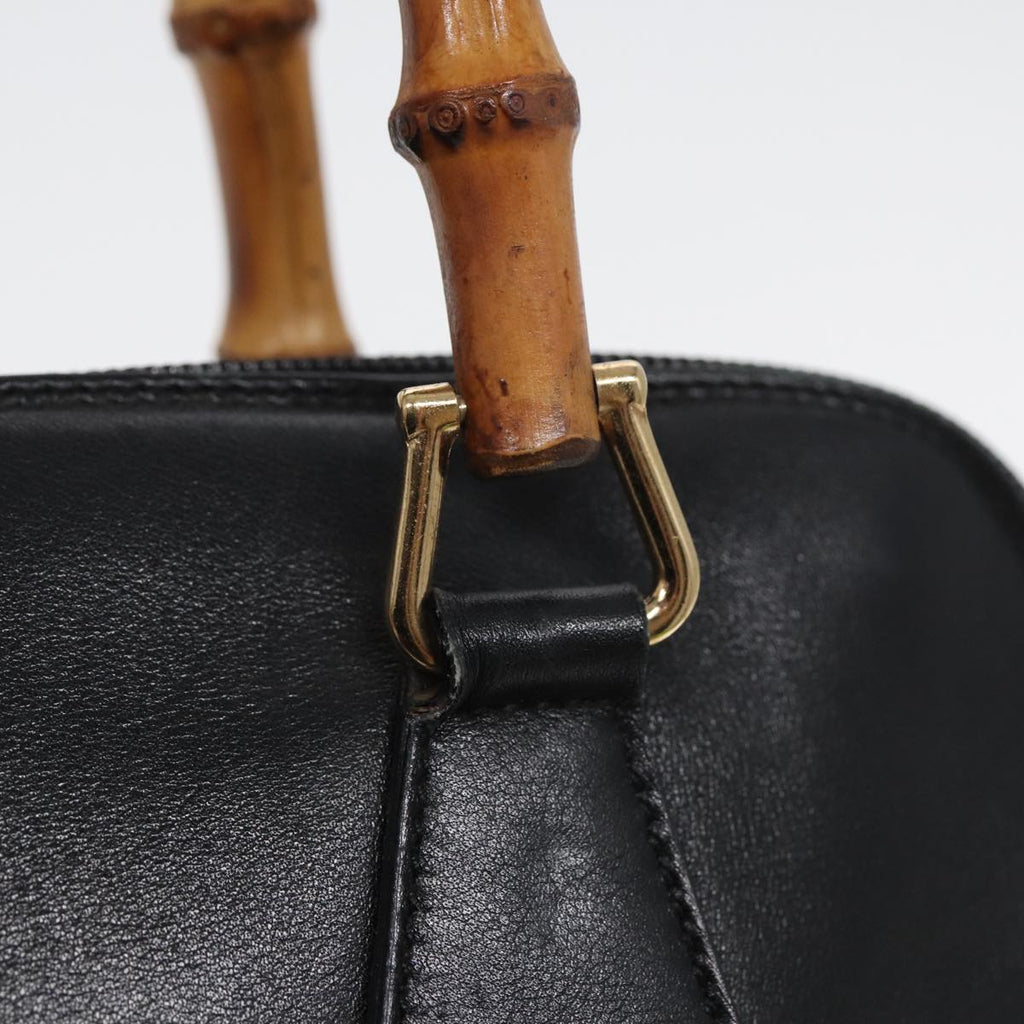 GUCCI Bamboo Hand Bag Leather Black bs16038