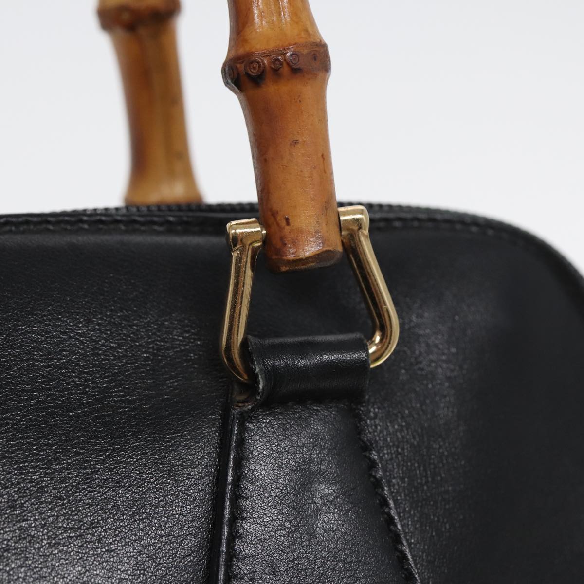 GUCCI Bamboo Hand Bag Leather Black bs16038