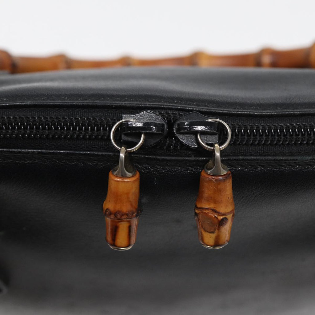 GUCCI Bamboo Hand Bag Leather Black bs16038