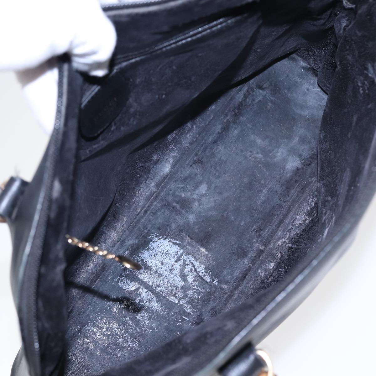 GUCCI Bamboo Hand Bag Leather Black bs16038