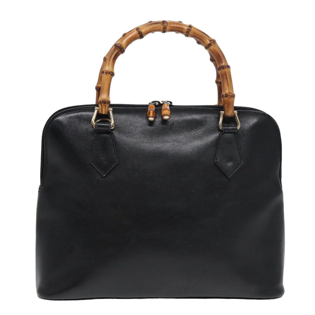 GUCCI Bamboo Hand Bag Leather Black bs16038
