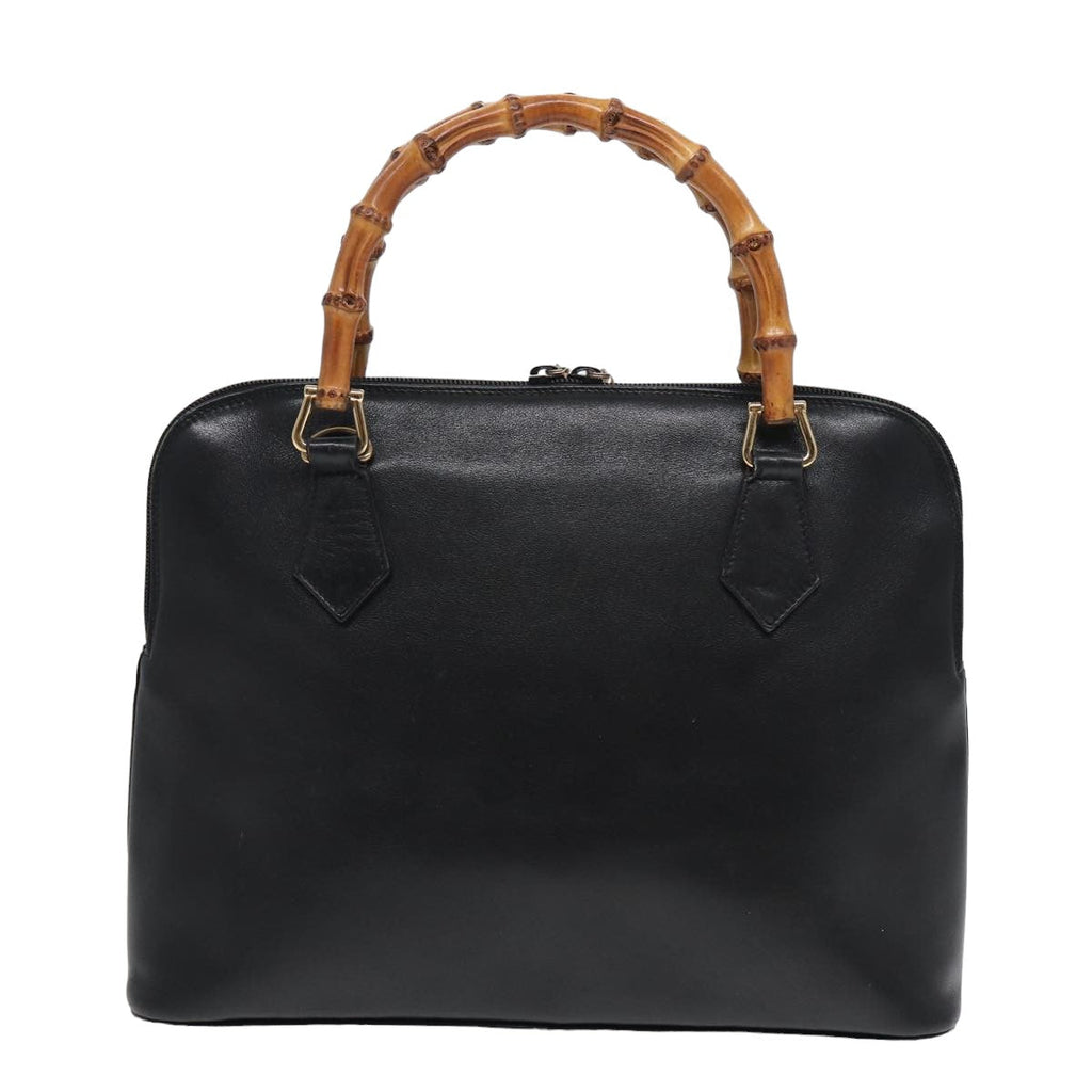GUCCI Bamboo Hand Bag Leather Black bs16038