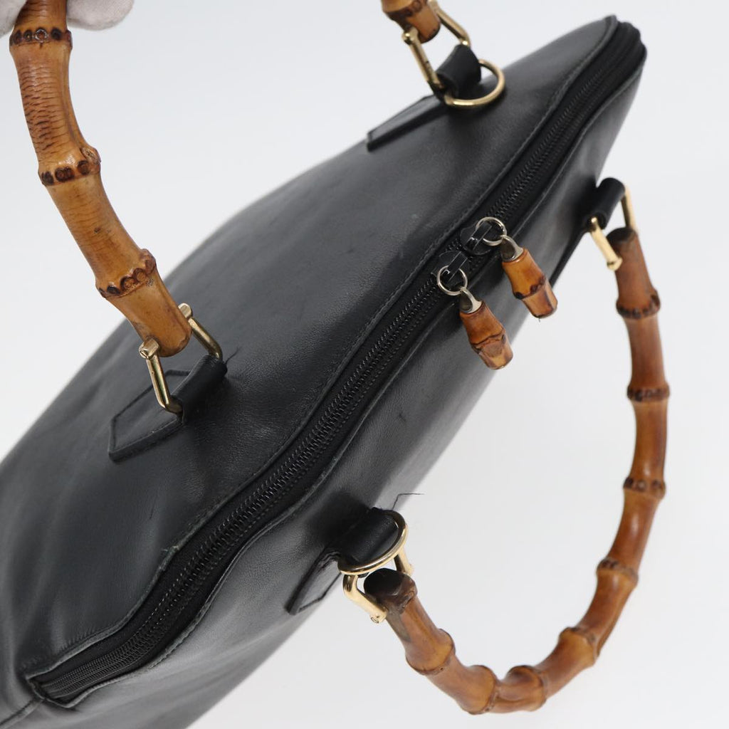 GUCCI Bamboo Hand Bag Leather Black bs16038