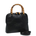 GUCCI Bamboo Hand Bag Leather 2way Black 000 2122 0290 bs16039