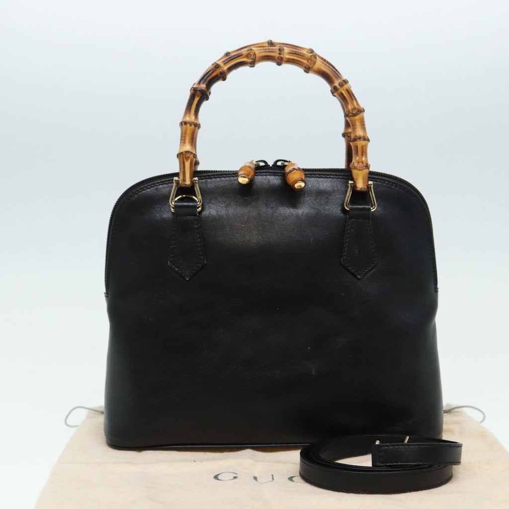 GUCCI Bamboo Hand Bag Leather 2way Black 000 2122 0290 bs16039