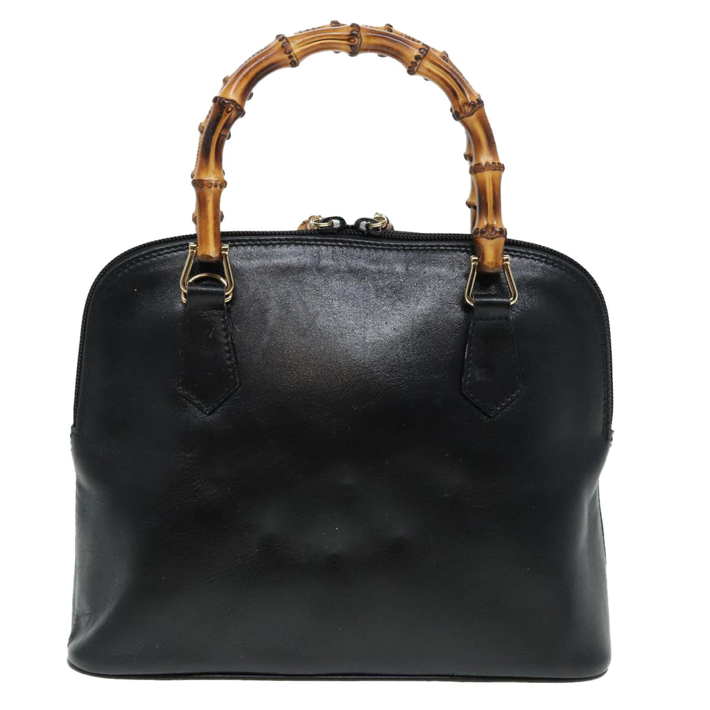 GUCCI Bamboo Hand Bag Leather 2way Black 000 2122 0290 bs16039