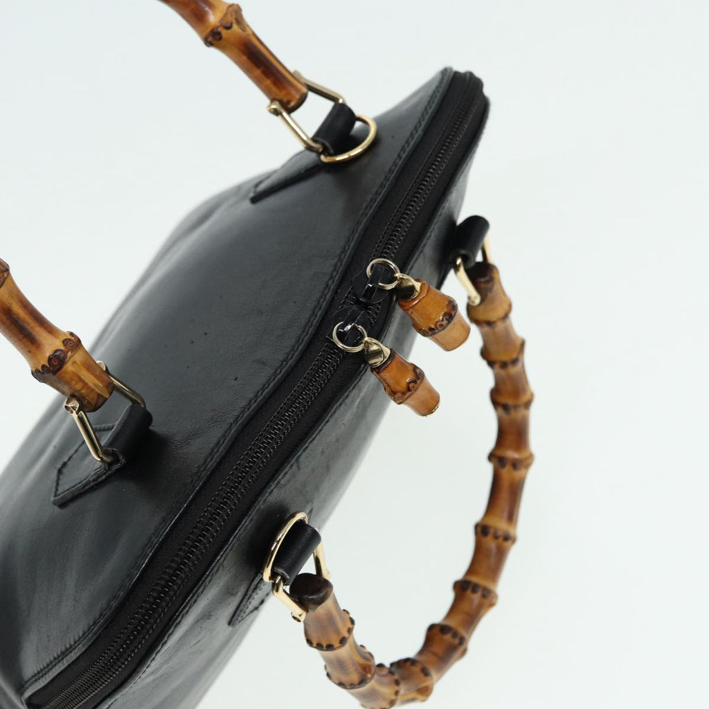 GUCCI Bamboo Hand Bag Leather 2way Black 000 2122 0290 bs16039
