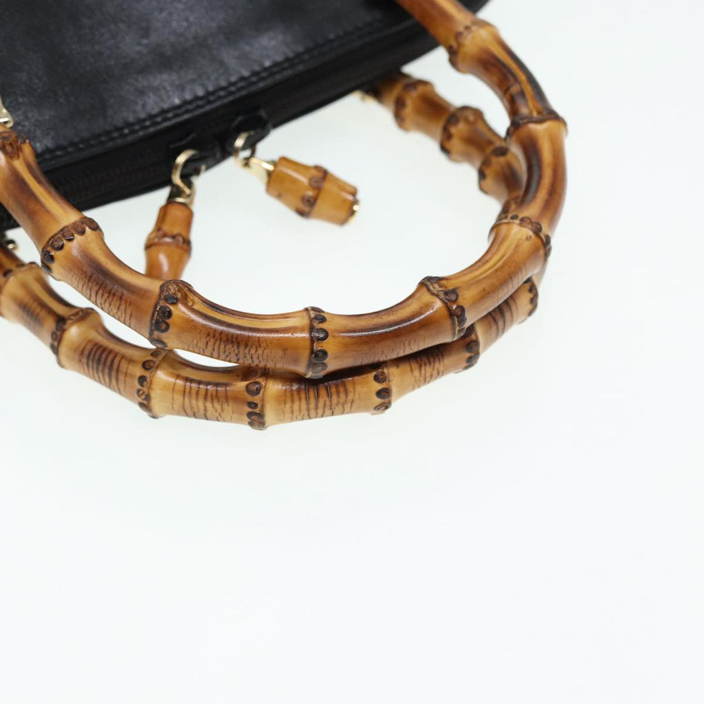 GUCCI Bamboo Hand Bag Leather 2way Black 000 2122 0290 bs16039