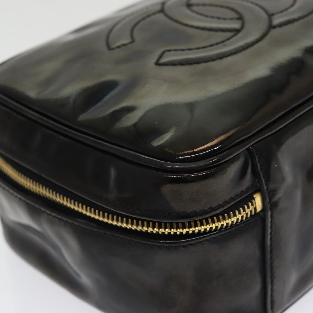 CHANEL COCO Mark Vanity Cosmetic Pouch Enamel Black CC bs16068