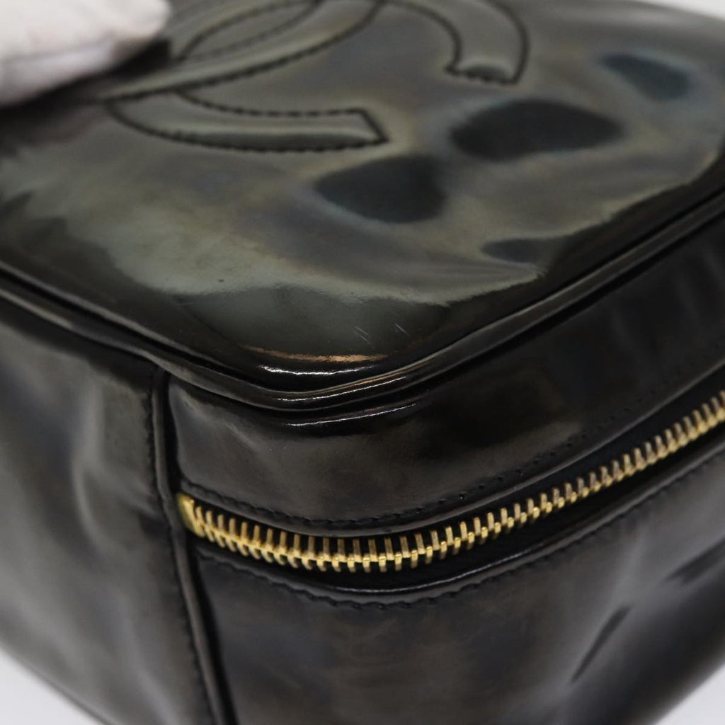 CHANEL COCO Mark Vanity Cosmetic Pouch Enamel Black CC bs16068