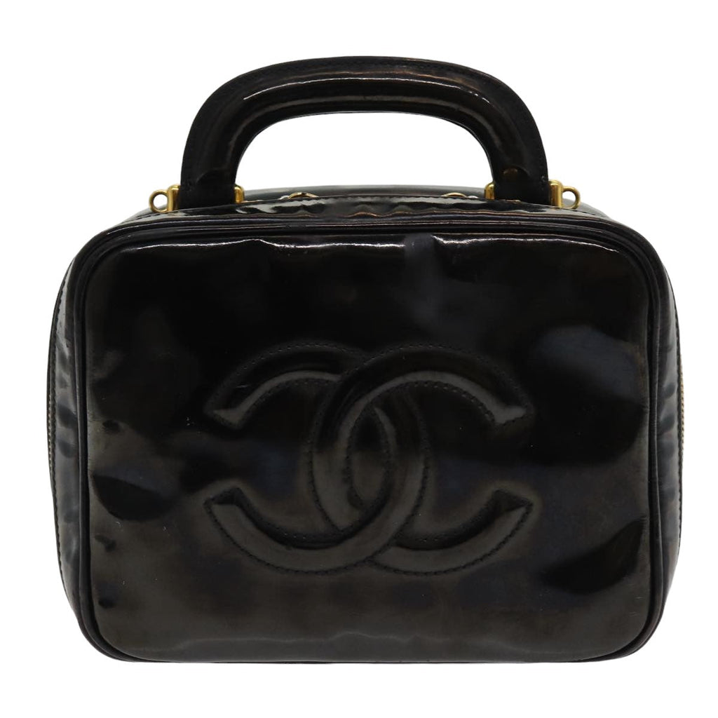CHANEL COCO Mark Vanity Cosmetic Pouch Enamel Black CC bs16068