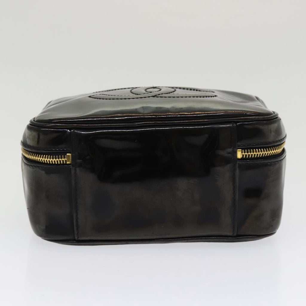 CHANEL COCO Mark Vanity Cosmetic Pouch Enamel Black CC bs16068