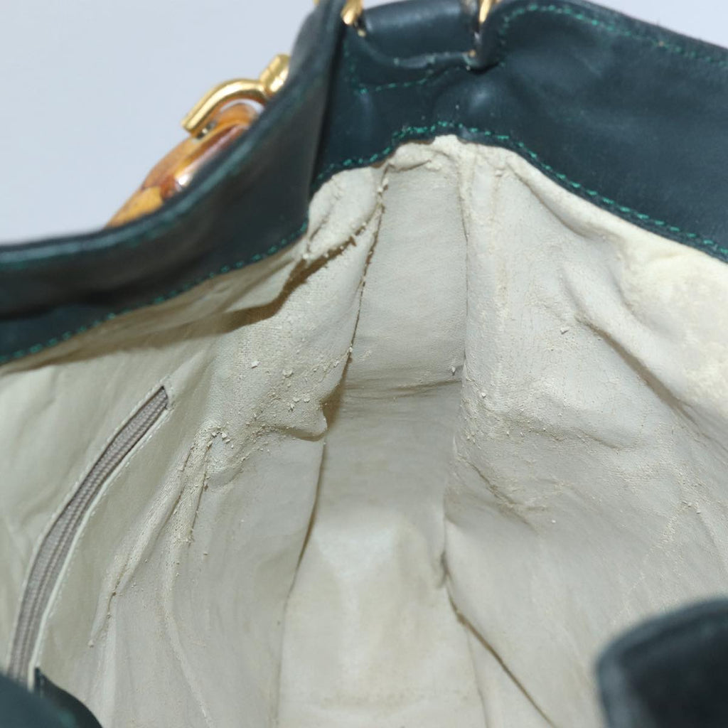 GUCCI Bamboo Hand Bag Suede Green bs16189