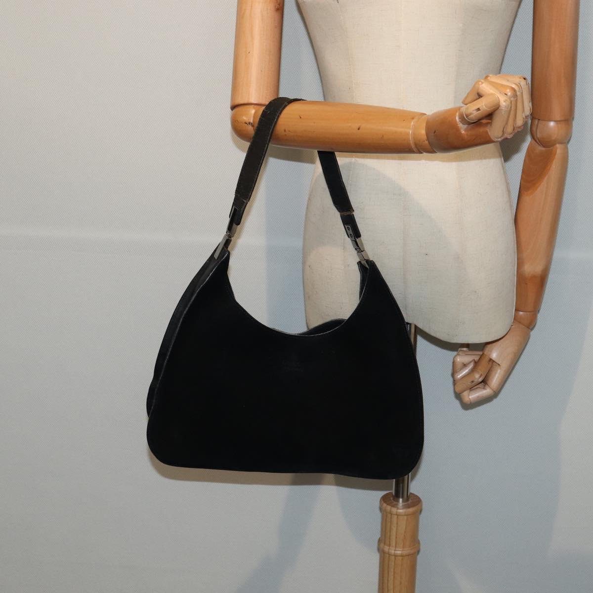 GUCCI Shoulder Bag Suede Black 001 3767 bs16234