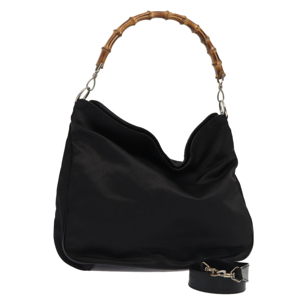 GUCCI Bamboo Shoulder Bag Nylon 2way Black 001 1998 1577 bs16235