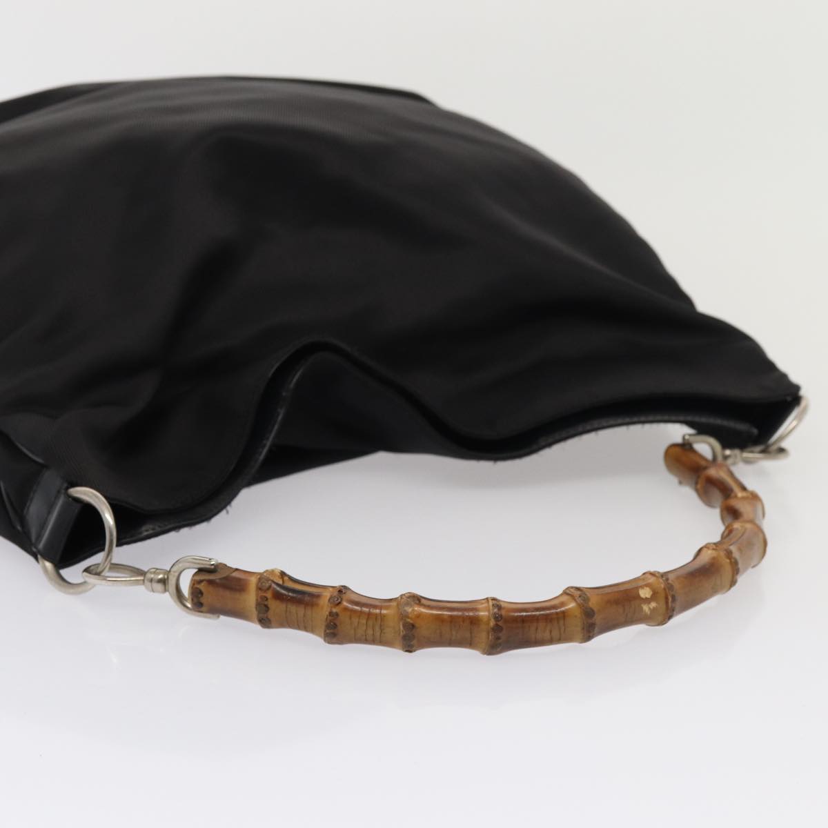 GUCCI Bamboo Shoulder Bag Nylon 2way Black 001 1998 1577 bs16235
