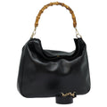 GUCCI Bamboo Hand Bag Leather 2way Black 001 0166 1577 bs16270