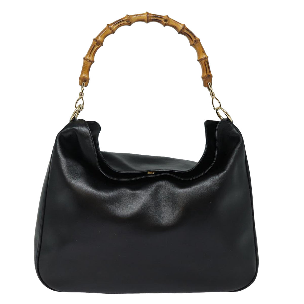 GUCCI Bamboo Hand Bag Leather 2way Black 001 0166 1577 bs16270