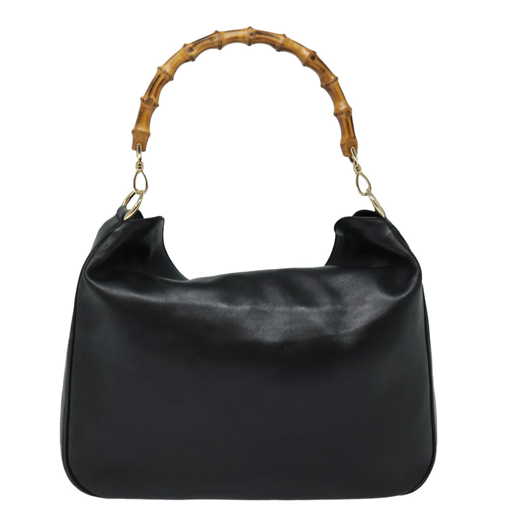 GUCCI Bamboo Hand Bag Leather 2way Black 001 0166 1577 bs16270