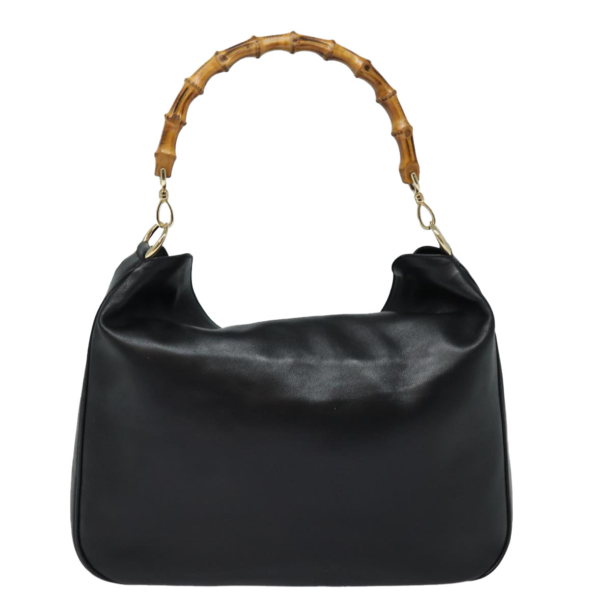 GUCCI Bamboo Hand Bag Leather 2way Black 001 0166 1577 bs16270