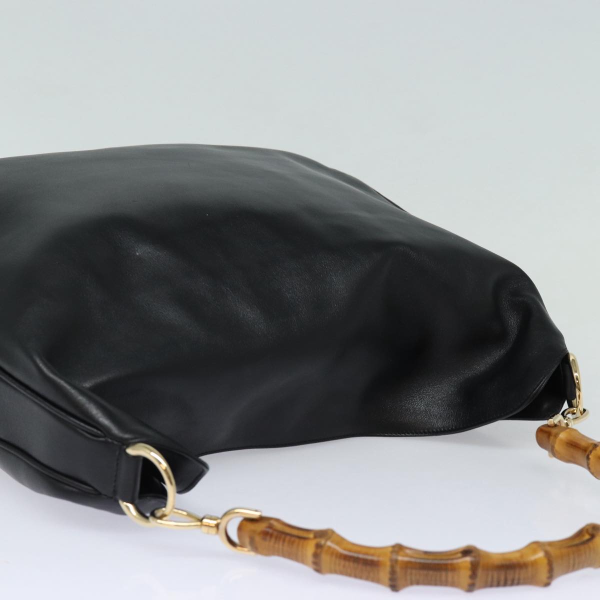 GUCCI Bamboo Hand Bag Leather 2way Black 001 0166 1577 bs16270
