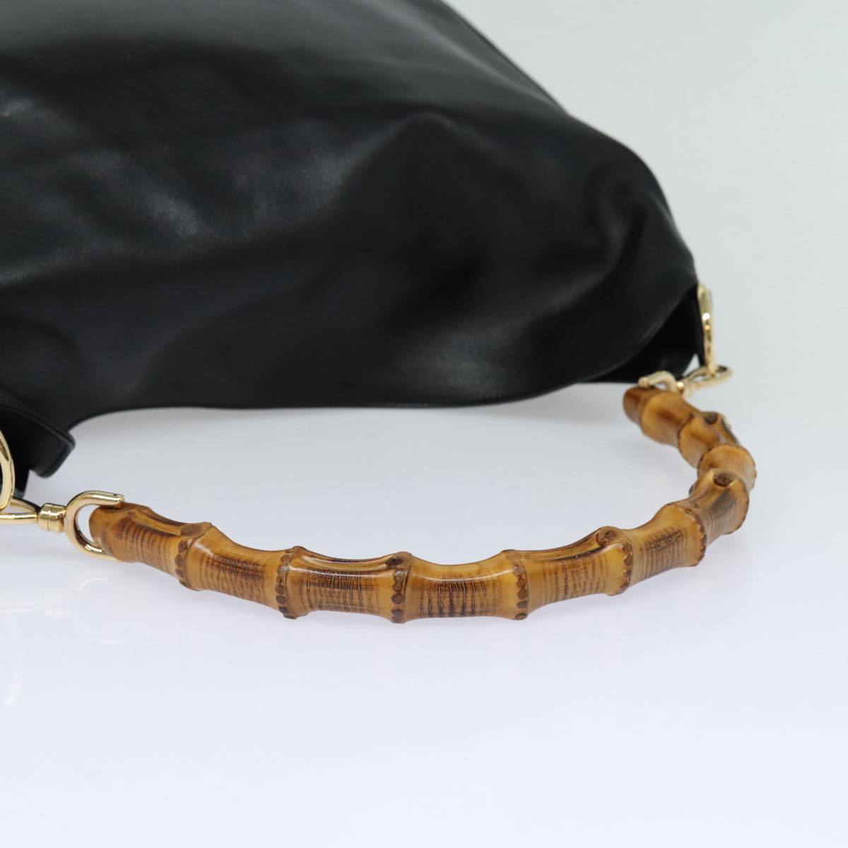 GUCCI Bamboo Hand Bag Leather 2way Black 001 0166 1577 bs16270