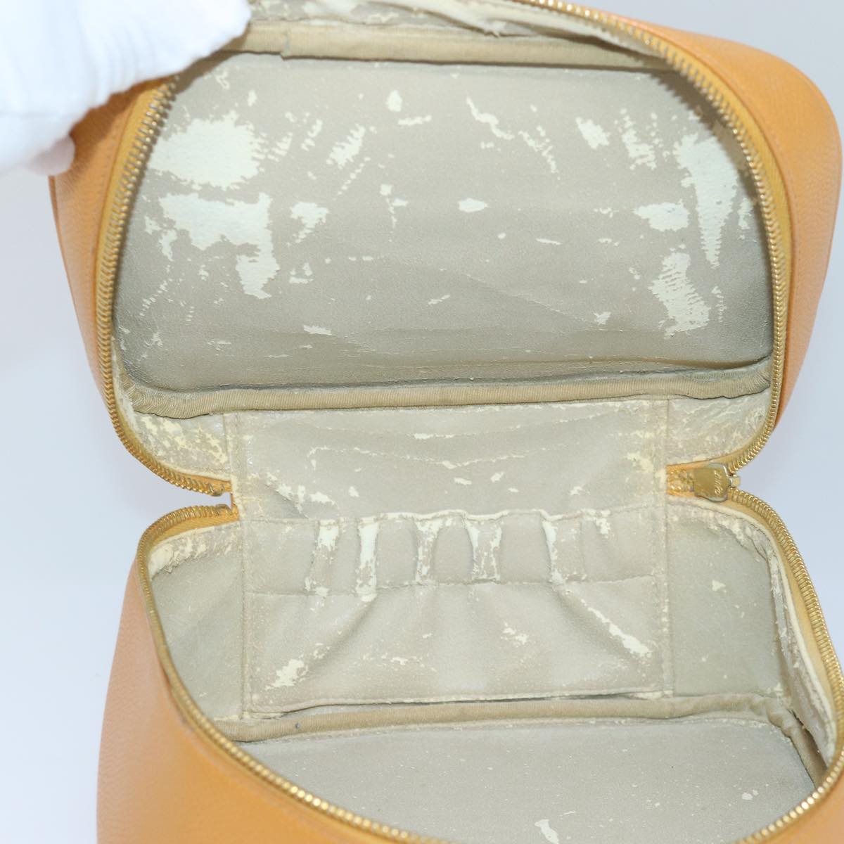 CHANEL Vanity COCO Mark Hand Bag Caviar Skin Orange CC bs16279