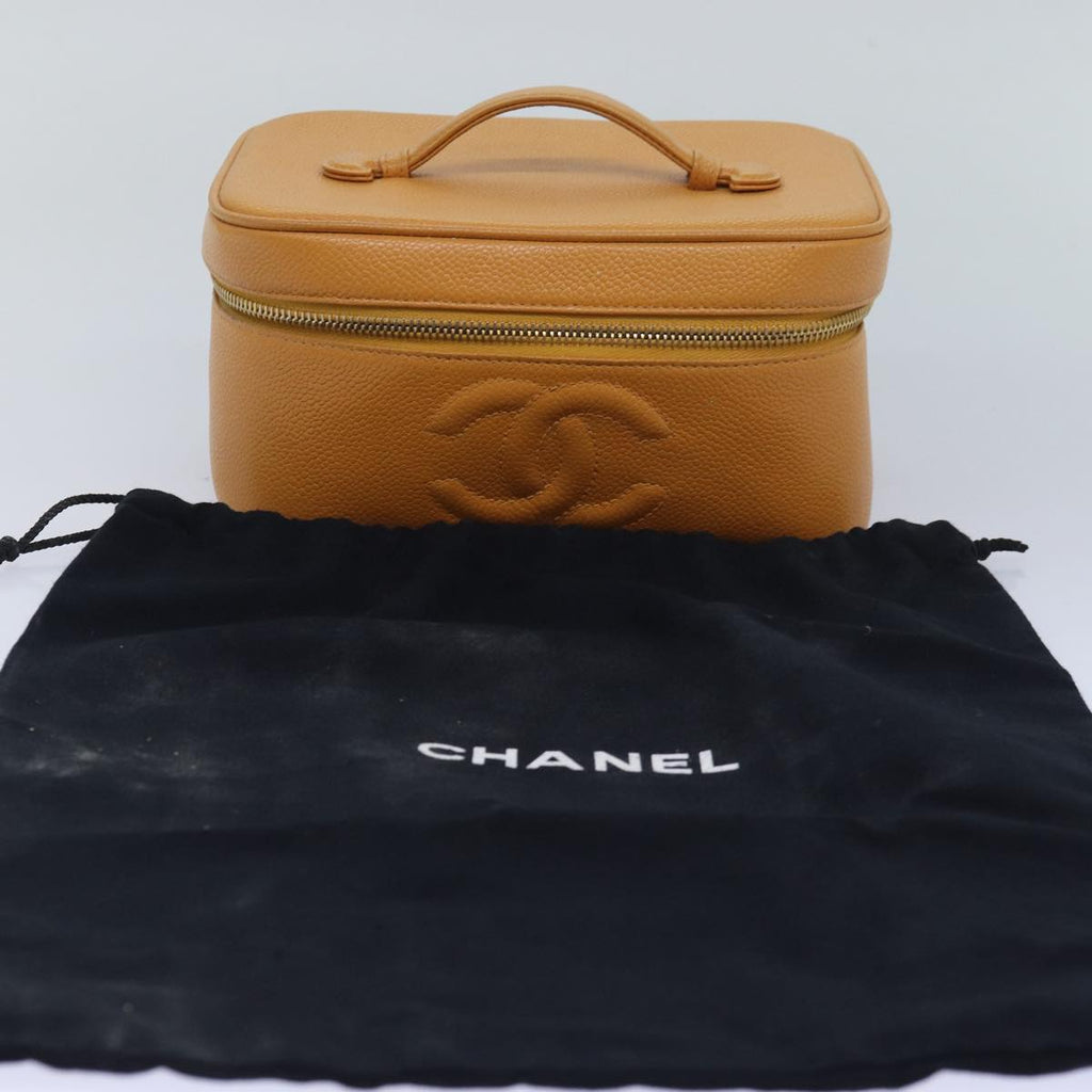 CHANEL Vanity COCO Mark Hand Bag Caviar Skin Orange CC bs16279
