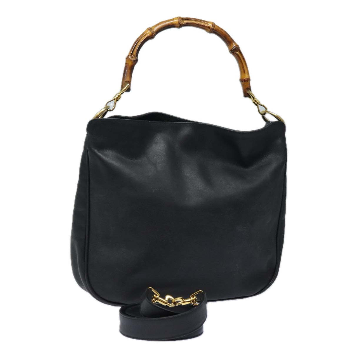 GUCCI Bamboo Hand Bag Leather Black 001 1781 1638 bs16292