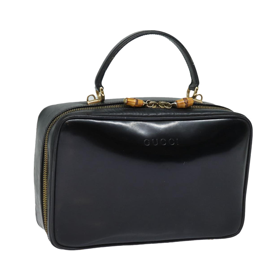 GUCCI Bamboo Vanity Hand Bag Patent leather Black bs16299