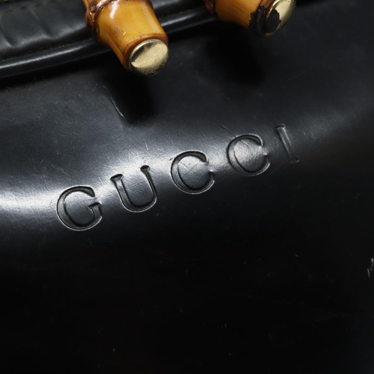 GUCCI Bamboo Vanity Hand Bag Patent leather Black bs16299