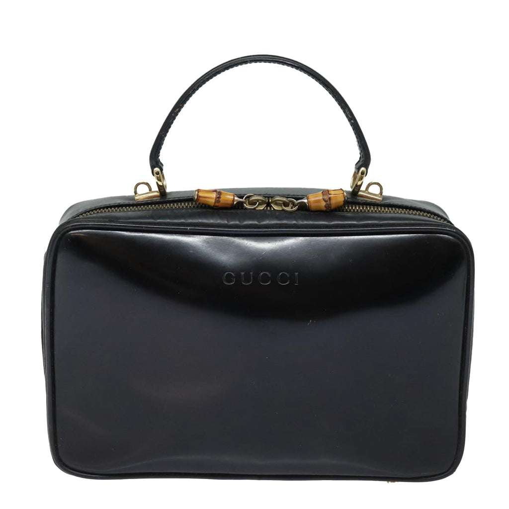 GUCCI Bamboo Vanity Hand Bag Patent leather Black bs16299
