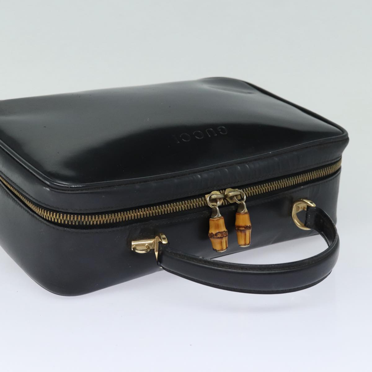 GUCCI Bamboo Vanity Hand Bag Patent leather Black bs16299