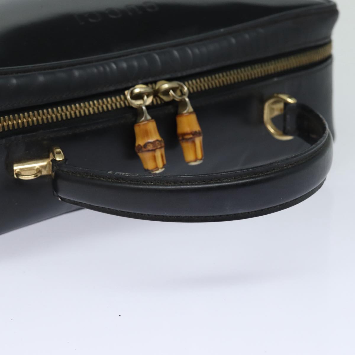 GUCCI Bamboo Vanity Hand Bag Patent leather Black bs16299