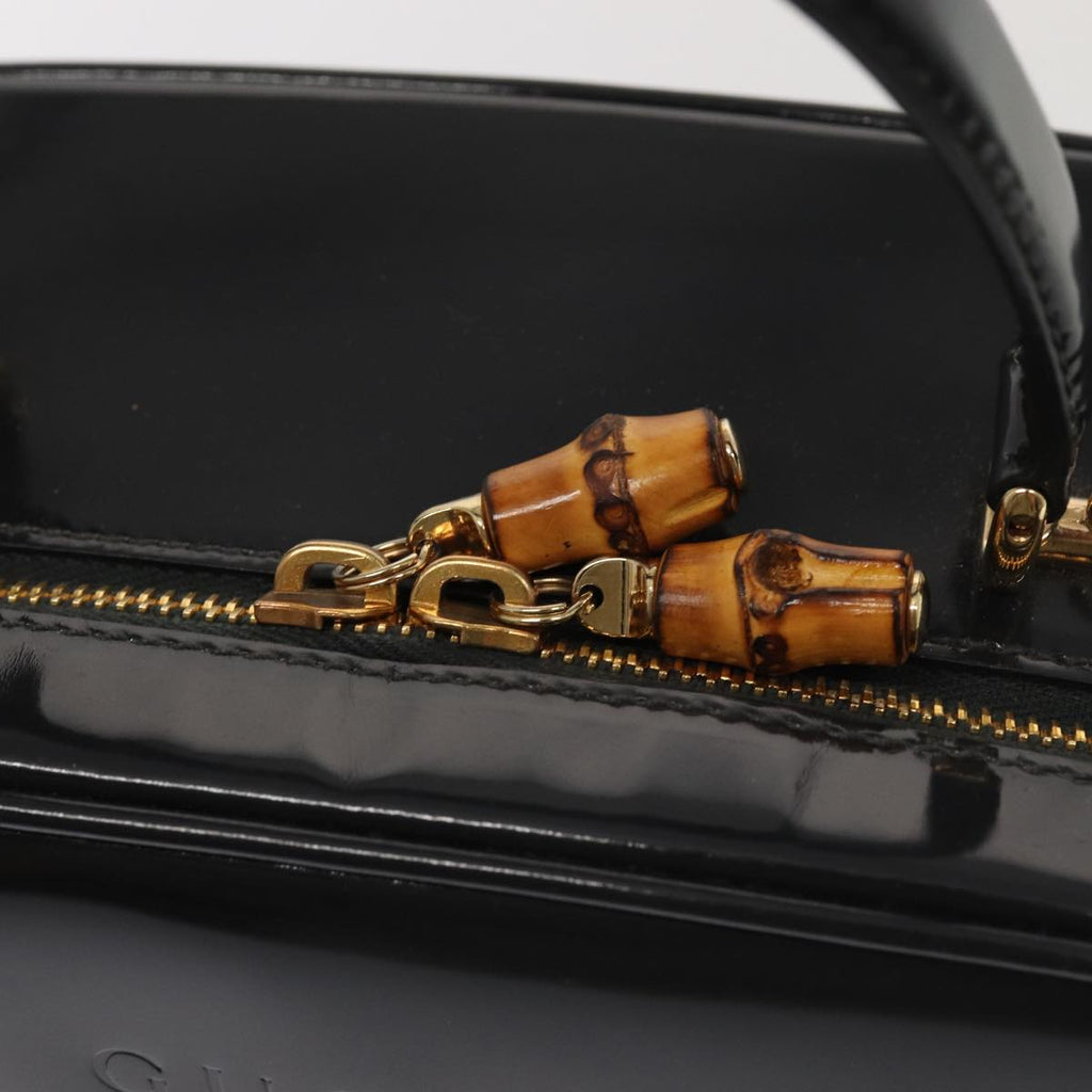 GUCCI Bamboo Vanity Shoulder Bag Enamel 2way Black 000 2040 0323 bs16407